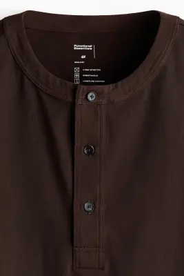 Four-way Stretch Regular Fit Henley top - Marron foncé — photo 4