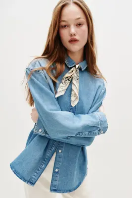 Chemise oversize en denim - Bleu denim — photo 2