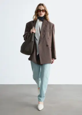 Blazer croisé en laine - Marron foncé — photo 3