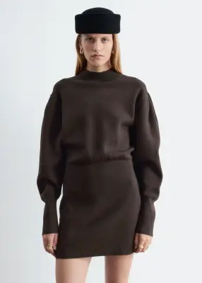 Robe courte en maille à col montant - Marron foncé — photo 1