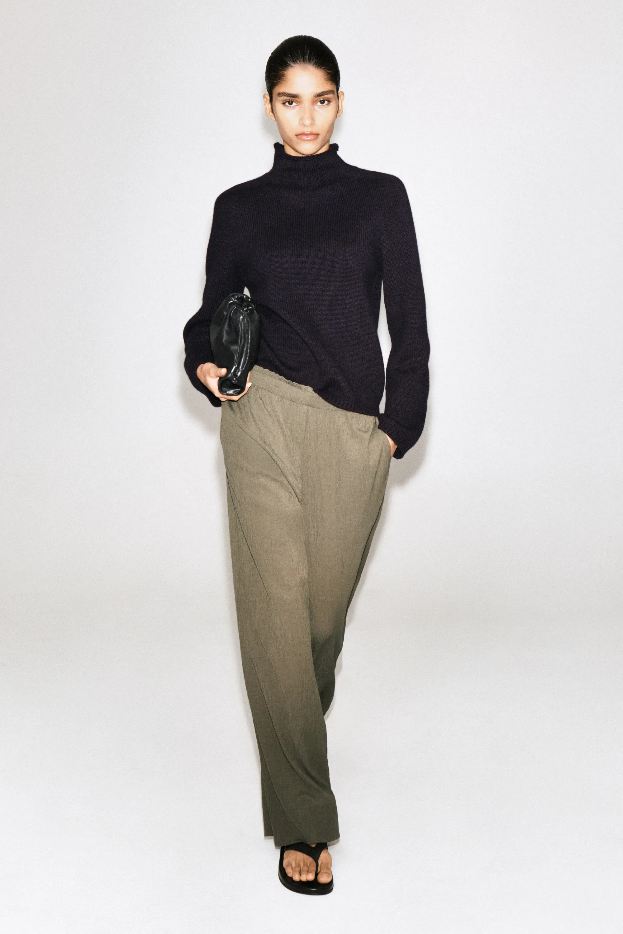 PANTALON LARGE EN JERSEY FROISSÉ - BRUN CLAIR