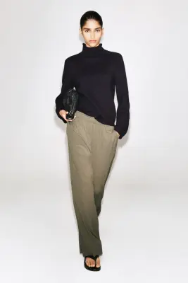 PANTALON LARGE EN JERSEY FROISSÉ - BRUN CLAIR — photo 1