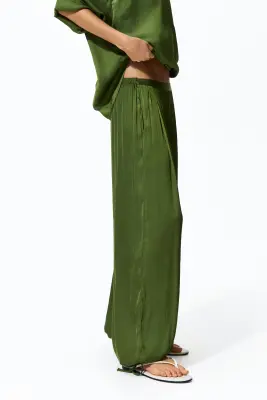 Pantalon à taille élastique avec cordons - Vert — photo 3