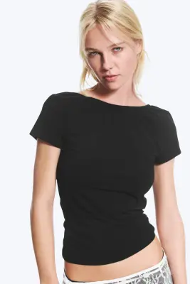 T-shirt court avec dos ajouré - Noir — photo 2