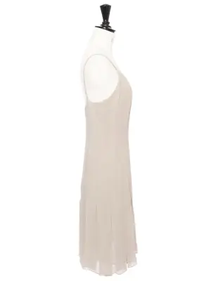 Robe courte cintrée en mousseline de soie gris vert à fines bretelles Prix boutique 3000€ Taille XXS — photo 3