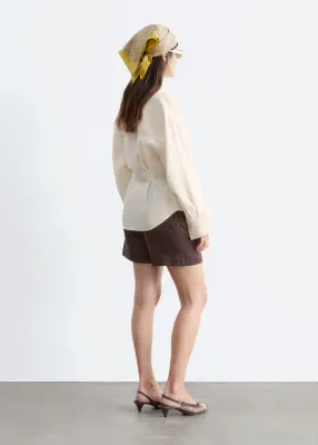 Chemise en lin plissée à la taille - Beige clair — photo 5