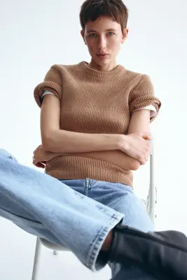 T-shirt en laine mélangée - Beige foncé — photo 2