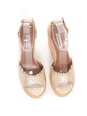 Sandales compensées HARP en cuir fleuri doré Prix boutique $545 Taille 38,5 — photo 4