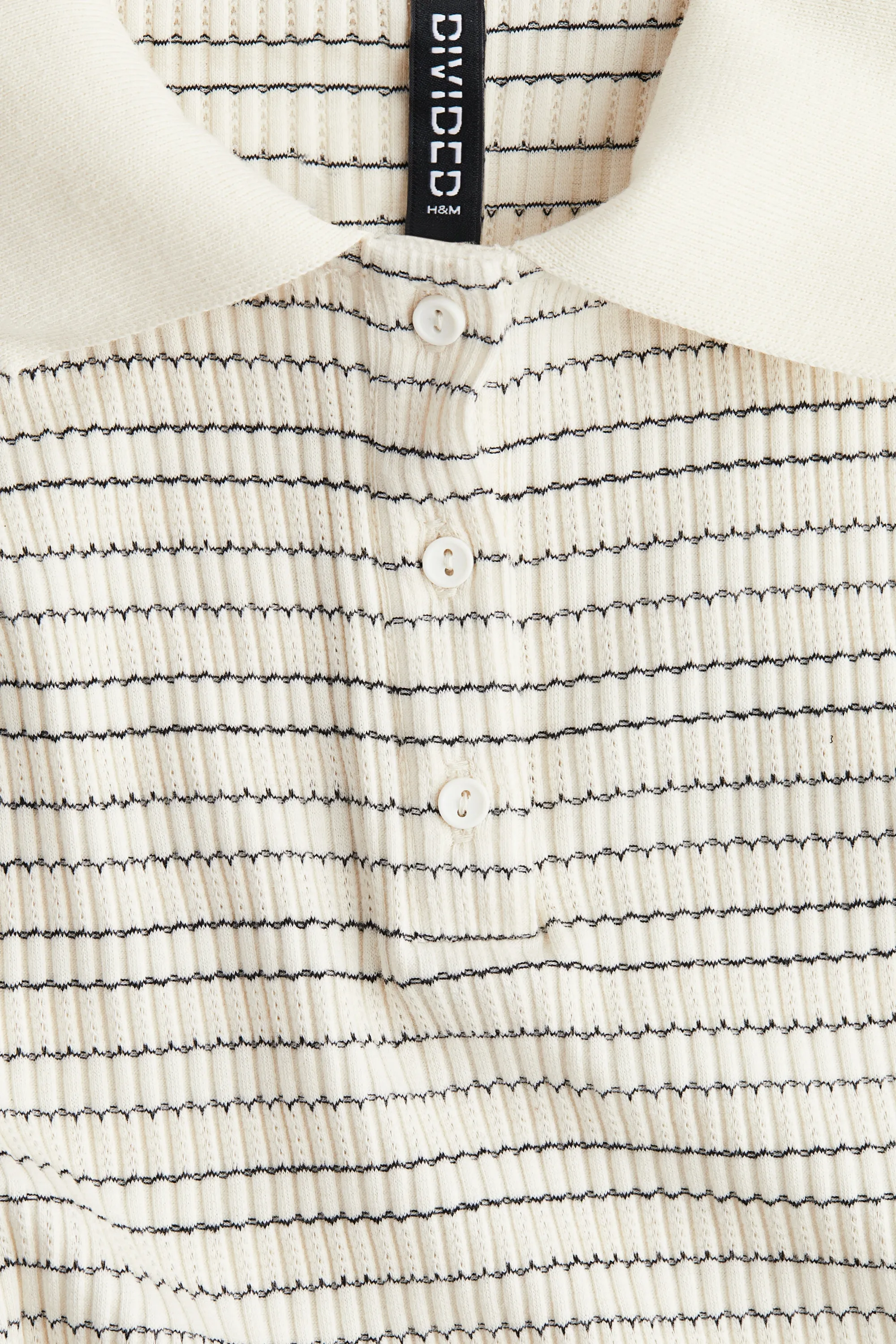 Polo en maille côtelée - Crème/rayé