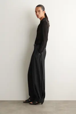 PANTALON BALLON À PLIS EN MÉLANGE DE COTON - NOIR — photo 1