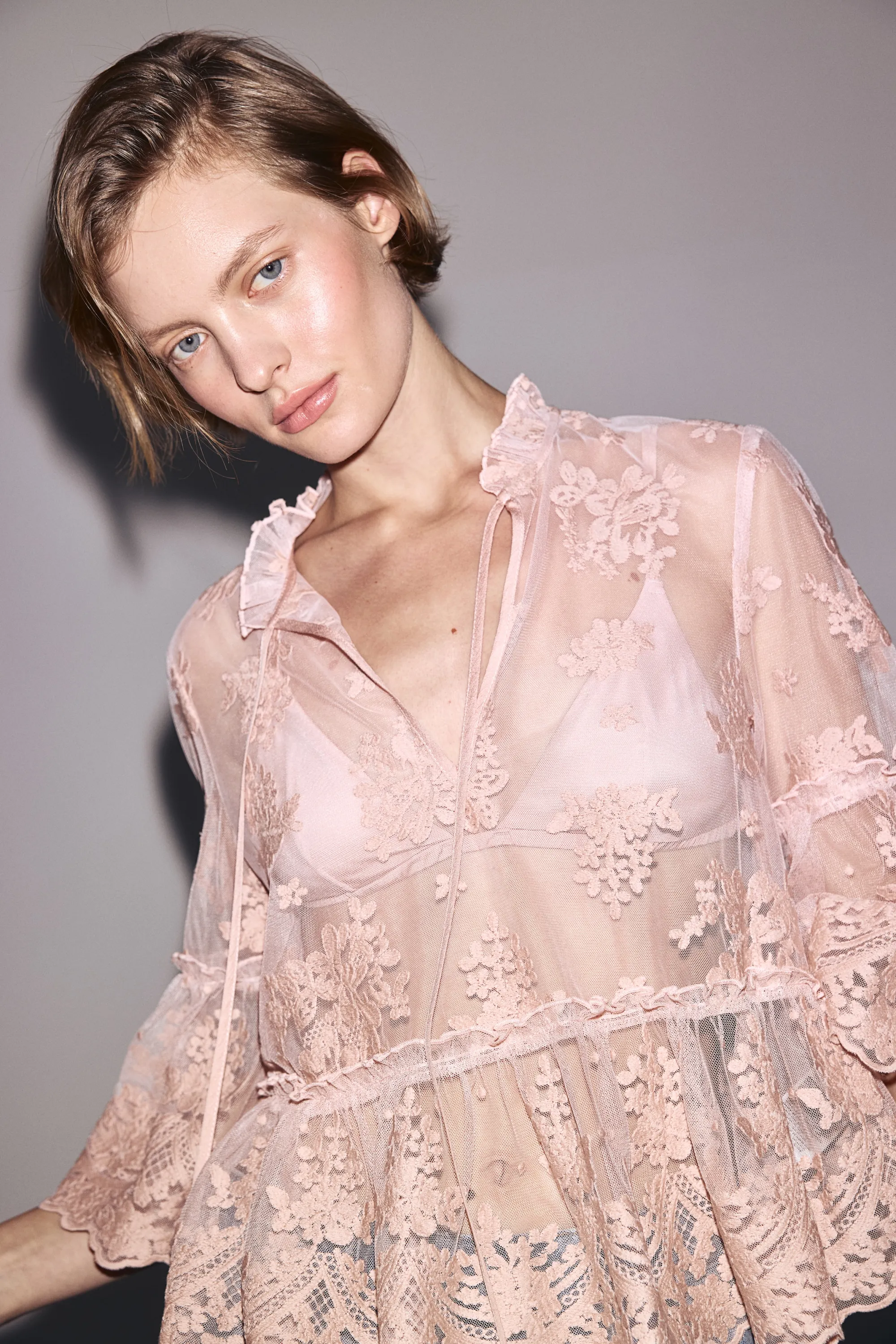 Blouse en dentelle - Rose poudré