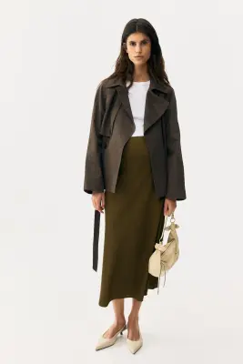 MAMA Slip skirt en satin - Vert kaki foncé — photo 1