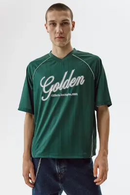 T-shirt imprimé Loose Fit - Vert foncé/Golden — photo 2