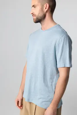 T-shirt Bleu Calanques Col Rond Manches Courtes en Lin / Elasthanne — photo 3