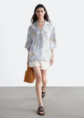 Chemise décontractée oversize - Bleu clair / Motif fleuri — photo 2
