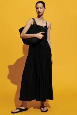 ROBE MIDI EN JERSEY À FINITION FRONCÉE - NOIR — photo 5