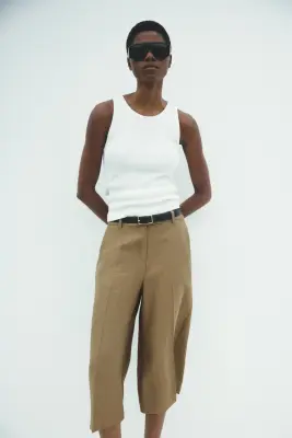 Jupe-culotte chic en lin mélangé - Beige foncé — photo 1