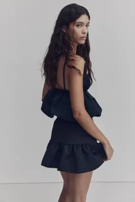 Top à bretelles fines avec base à effet boule - Noir — photo 3