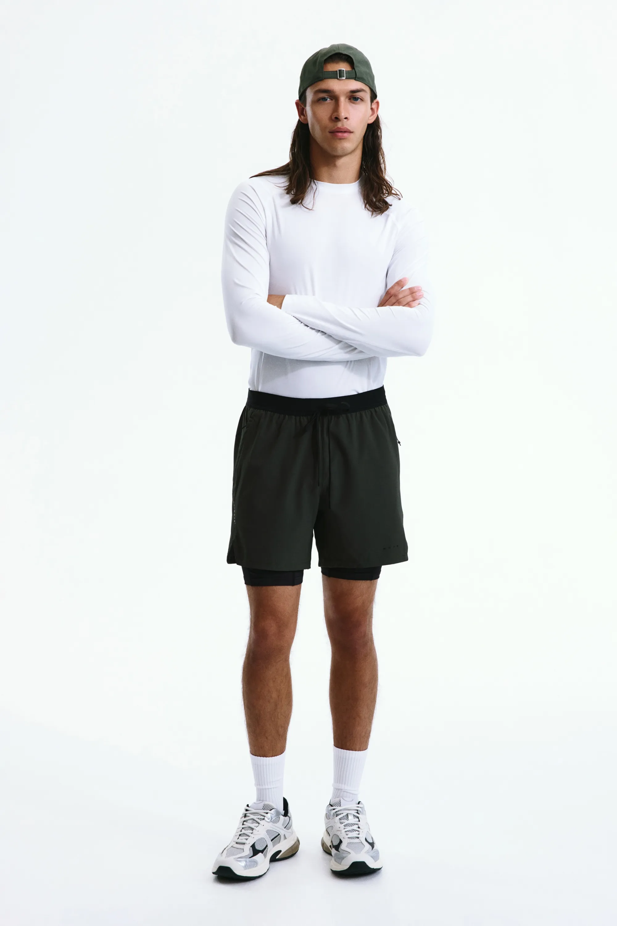 Short de sport superposé DryMove™ - Olive foncé/noir