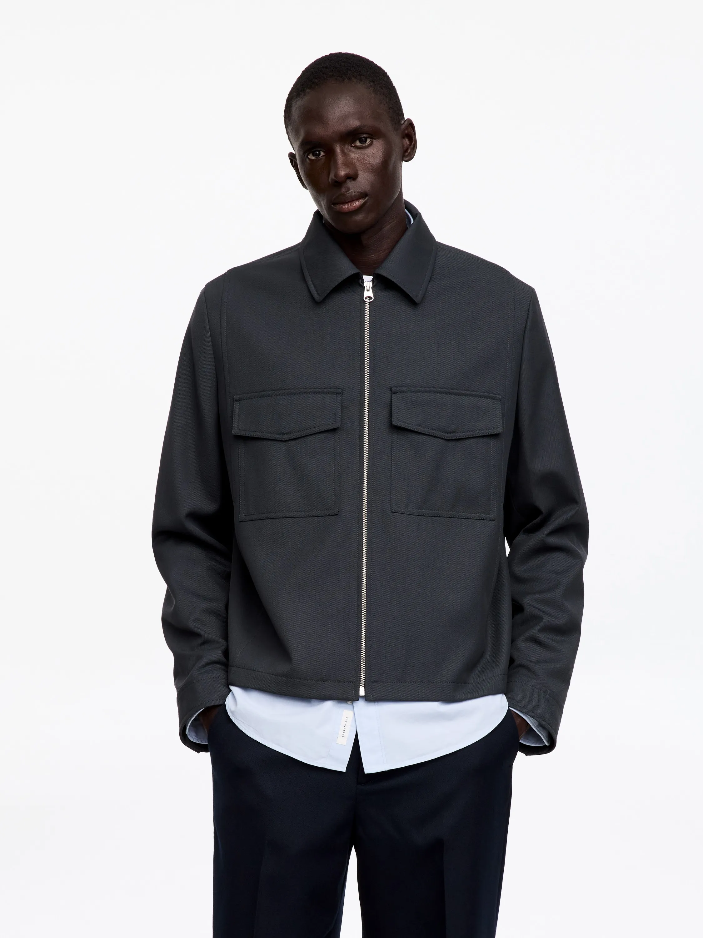 Veste décontractée en laine mélangée - Bleu foncé