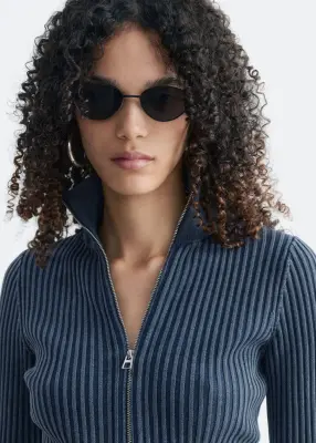 Cardigan zippé à col roulé - Bleu foncé — photo 2