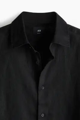 Chemise Slim Fit en lin - Noir — photo 5