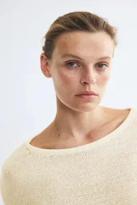 Top en maille avec détail à nouer - Crème — photo 2