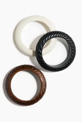 Lot de 3 bracelets jonc - Marron foncé/noir/crème — photo 1