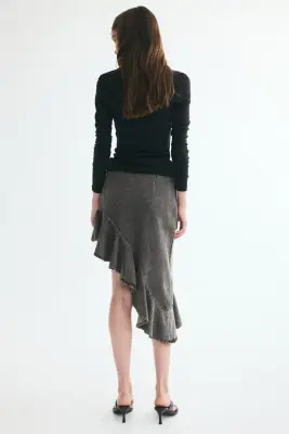 Jupe asymétrique en denim - Gris denim foncé — photo 2