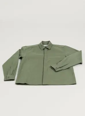 Overshirt with Front Cuts in Olive Canvas — photo 2