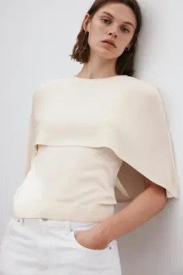 Top cape en maille fine - Beige clair — photo 1