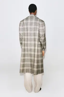MANTEAU TAILLEUR LONG À CARREAUX - BEIGE / CARREAUX — photo 3