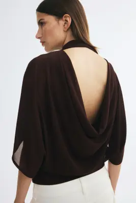 Top à effet drapé avec dos bénitier - Marron foncé — photo 3