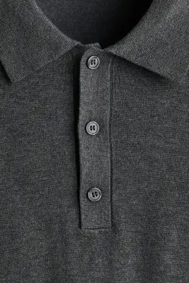 Polo Regular Fit en maille - Gris foncé chiné — photo 5