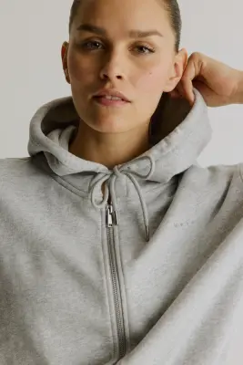 Veste de sport courte avec capuche et zip - Gris clair chiné — photo 1