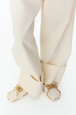 Pantalon paper bag avec ceinture corde - Crème — photo 1