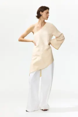 Top asymétrique en modal mélangé - Crème — photo 2