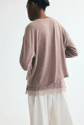 Top superposé avec dentelle - Taupe — photo 3