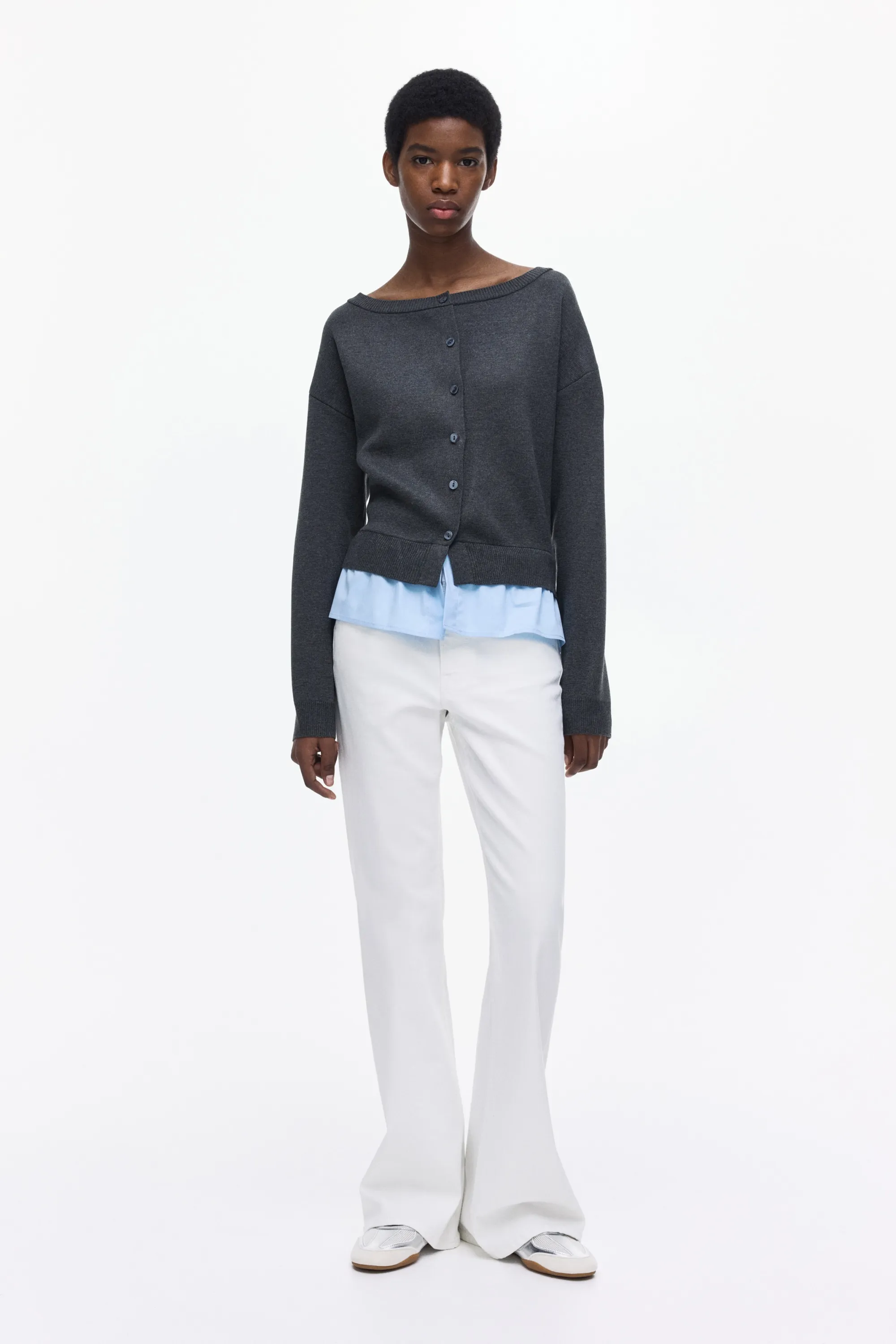 Gilet épaules nues à effet superposé - Gris foncé chiné