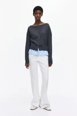 Gilet épaules nues à effet superposé - Gris foncé chiné — photo 1