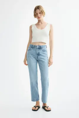 Straight High Waist Ankle Jeans - Bleu denim clair — photo 2