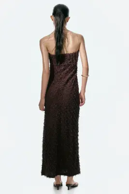 Robe bandeau frangée - Marron foncé — photo 4