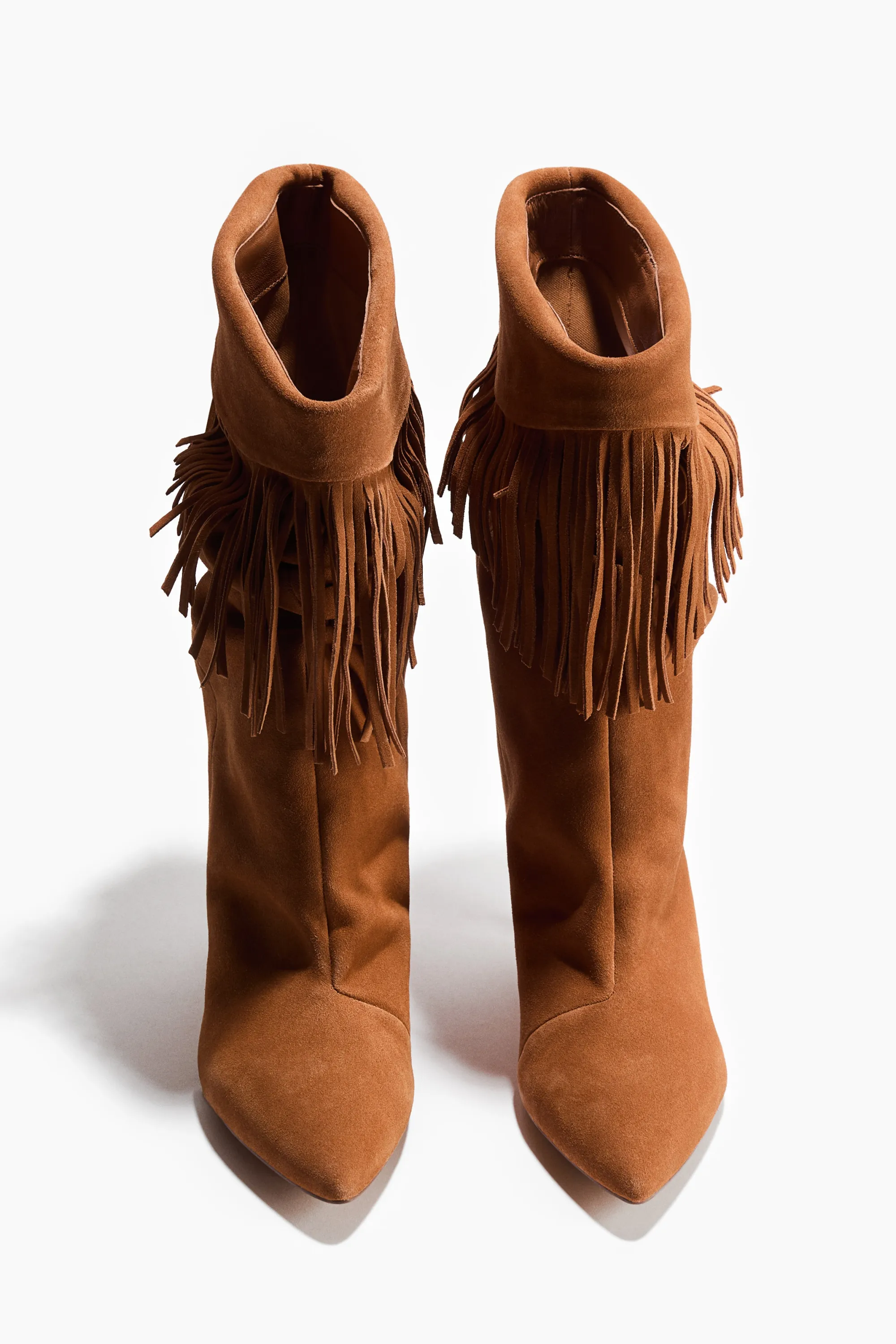 Bottes à franges en cuir velours fendu - Beige foncé