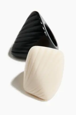 Lot de 2 bagues épaisses - Noir/blanc — photo 2