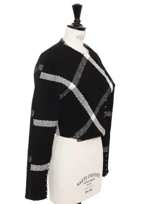 Veste Fall 2022 cropped en laine noire à rayures blanches Prix boutique 3600€ Taille XS — photo 5