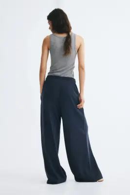 Pantalon avec cordon de serrage et plis - Bleu marine — photo 2