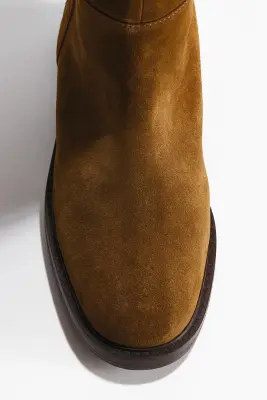 Bottes de hauteur genou en cuir velours fendu - Marron clair — photo 3