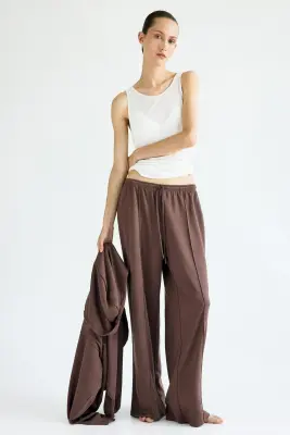 Pantalon à cordon en viscose mélangée - Taupe foncé — photo 2