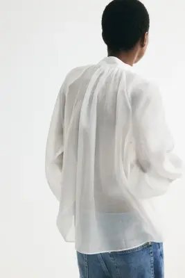 Blouse volantée en lyocell mélangé - Blanc — photo 3