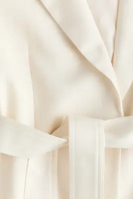 Blazer en tissu texturé avec ceinture à nouer - Crème — photo 5